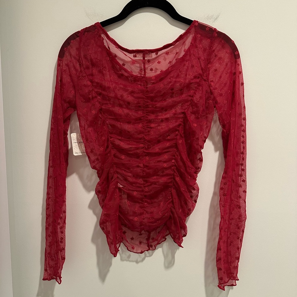 NWT Free People Most Likely Layering Top Lace Glass Roses Red Size XS - Picture 7 of 8